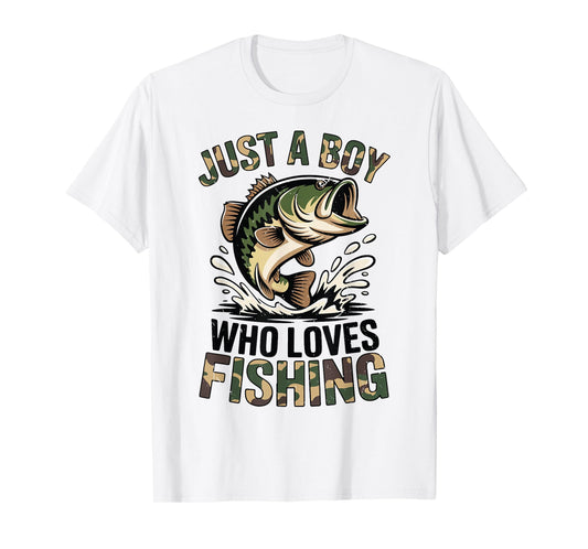 Youth Fishing Camo Bass Fish Just A Boy Who Loves Fishing T-Shirt