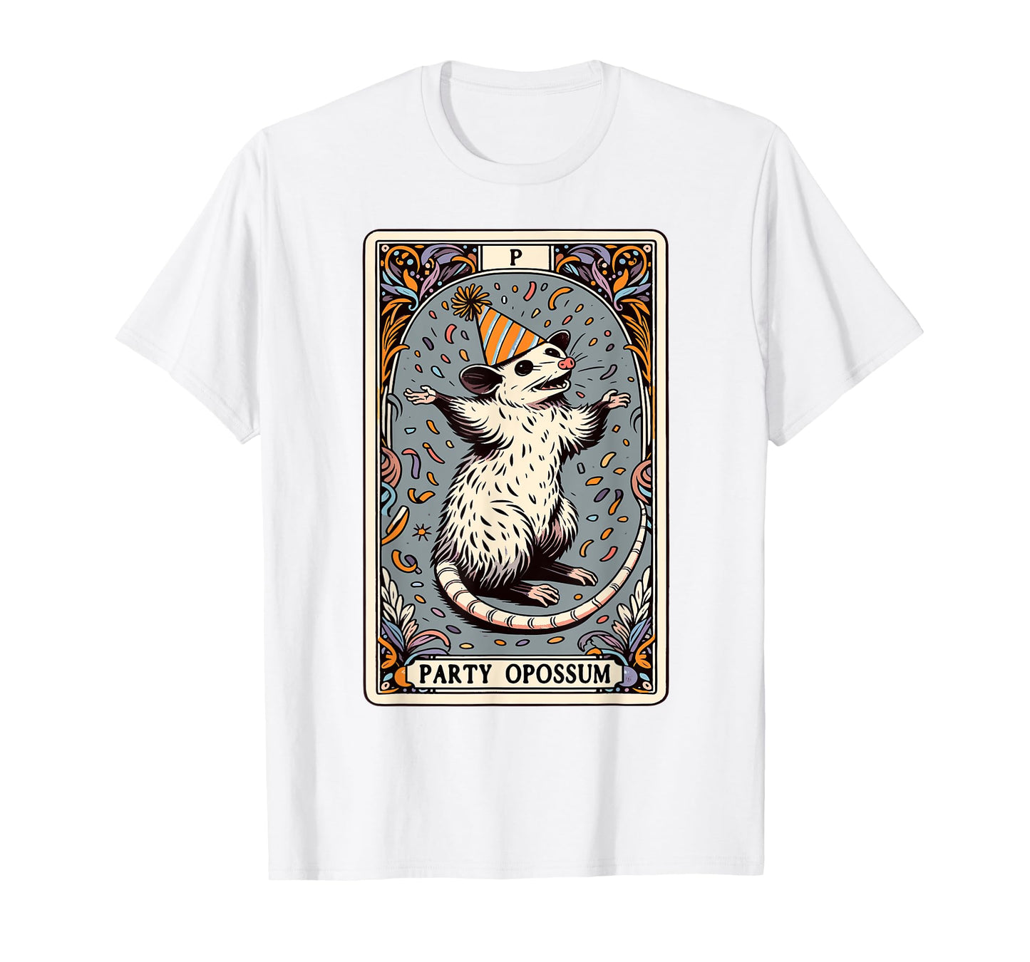 Party Opossum Tarot Card Funny Opossum T-Shirt, Small, Grey