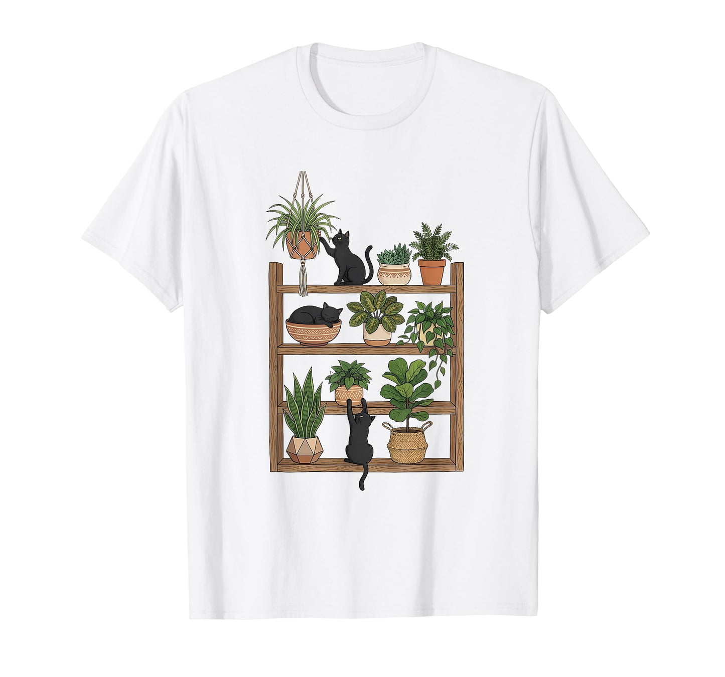Coquette Plant Shelf Cat, Houseplant Lover, Cute Cat & Plant T-Shirt