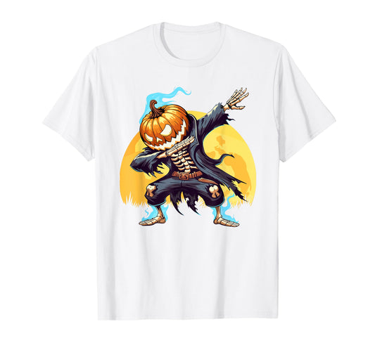 Dabbing Skeleton Headless Pumpkin Dab Dance Boys Halloween T-Shirt