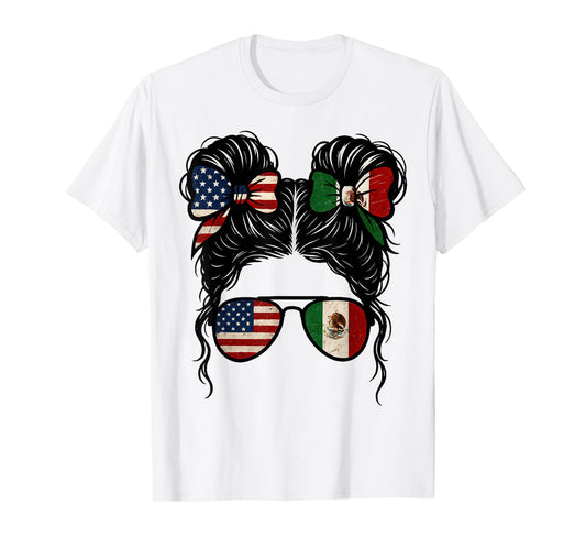 Half American Half Mexican USA Mexico Flag Girl Women T-Shirt
