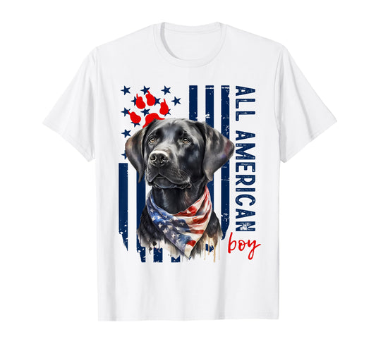 Patriotic USA Flag Black Labrador All American Boy Lab Owner T-Shirt