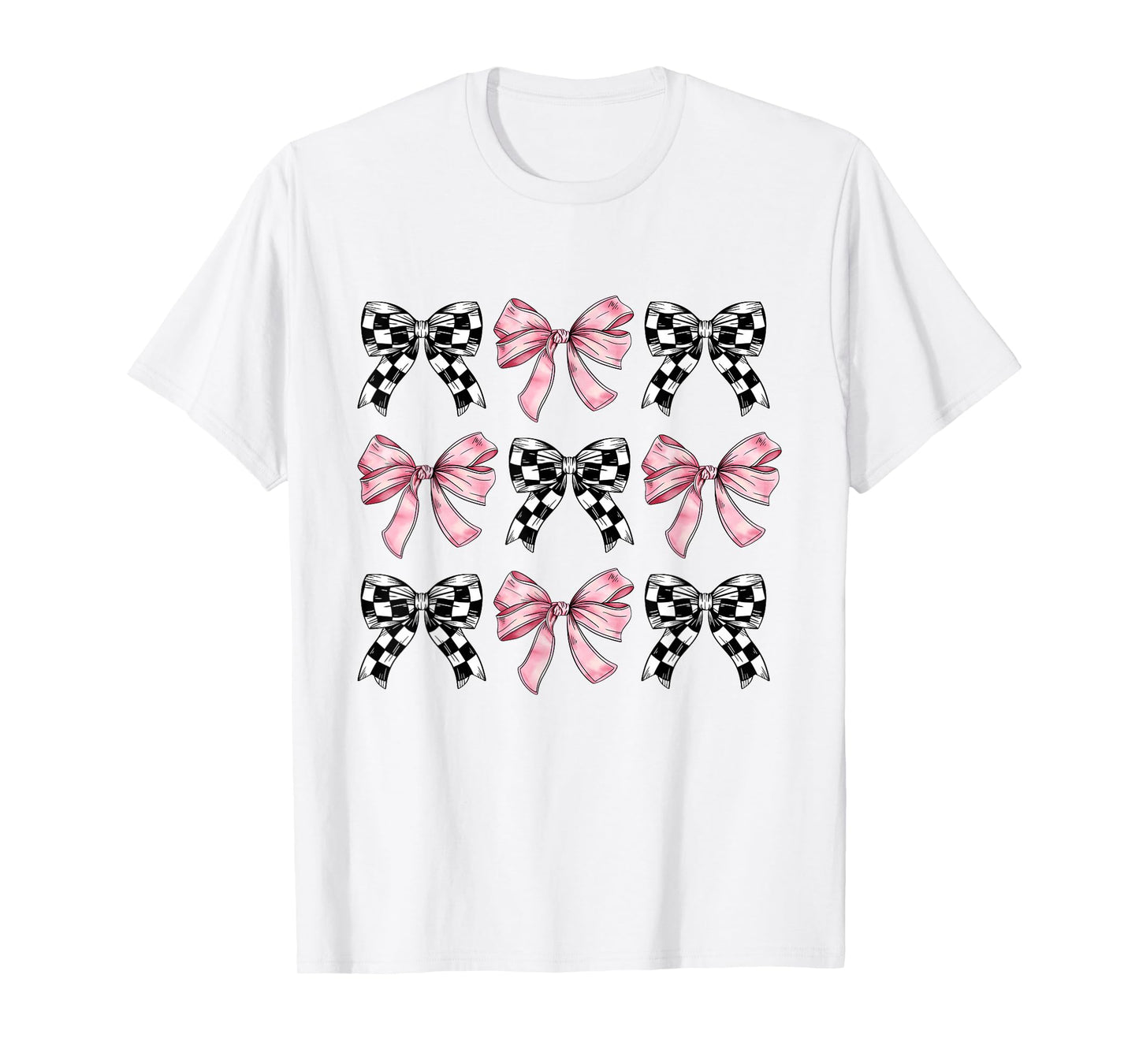 Checkered Pink Bows for Women and Girls Cute Clean Girl T-Shirt