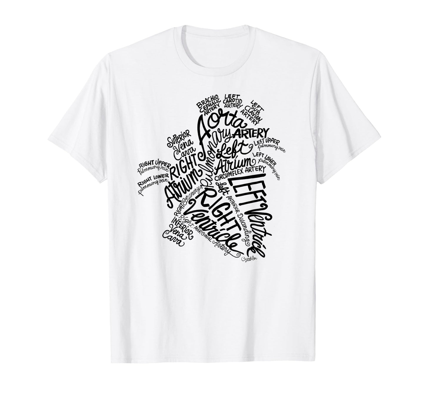 Anatomical Heart Medical Word Art Cloud in Black T-Shirt