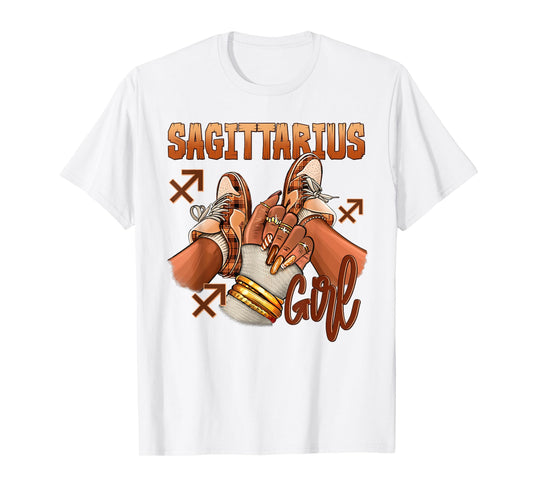 Sagittarius Girl Birthday Melanin Black Woman Shoes Zodiac T-Shirt