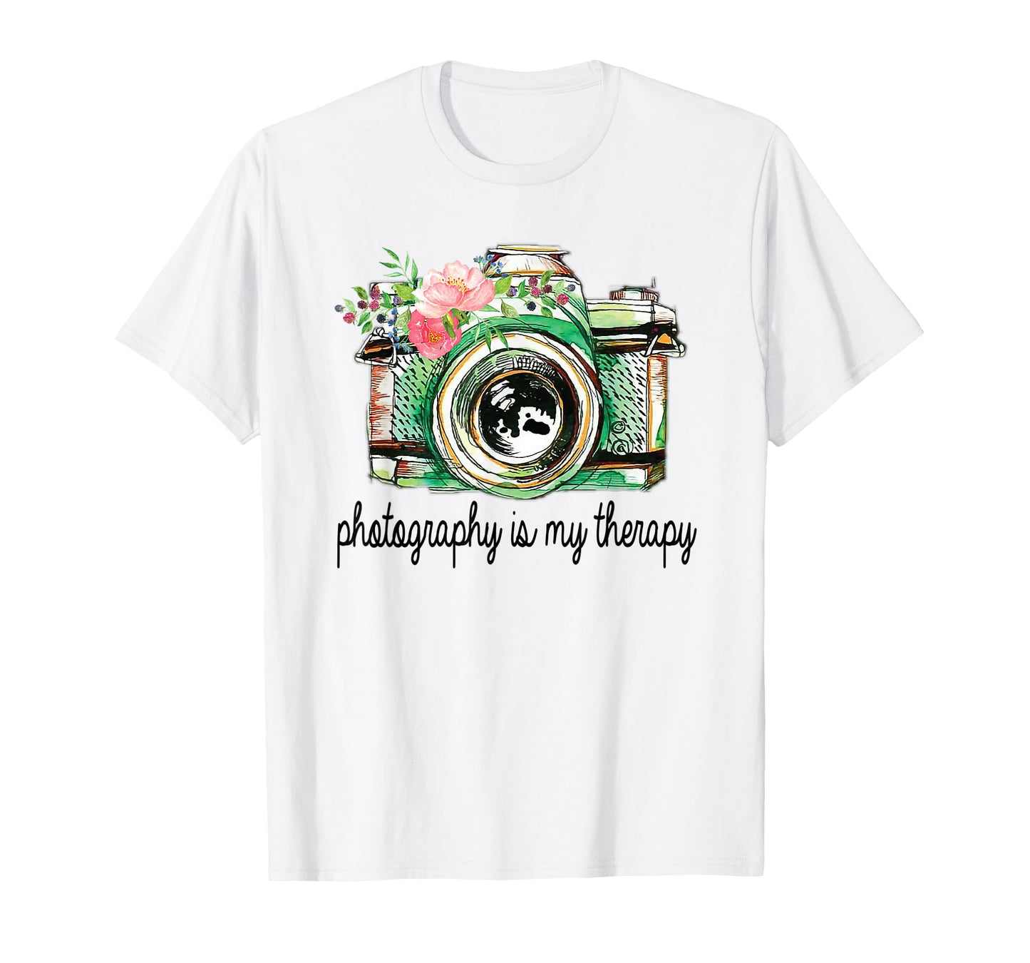 Photography Is My Therapy Vintage Camera With Flowers T-Shirt