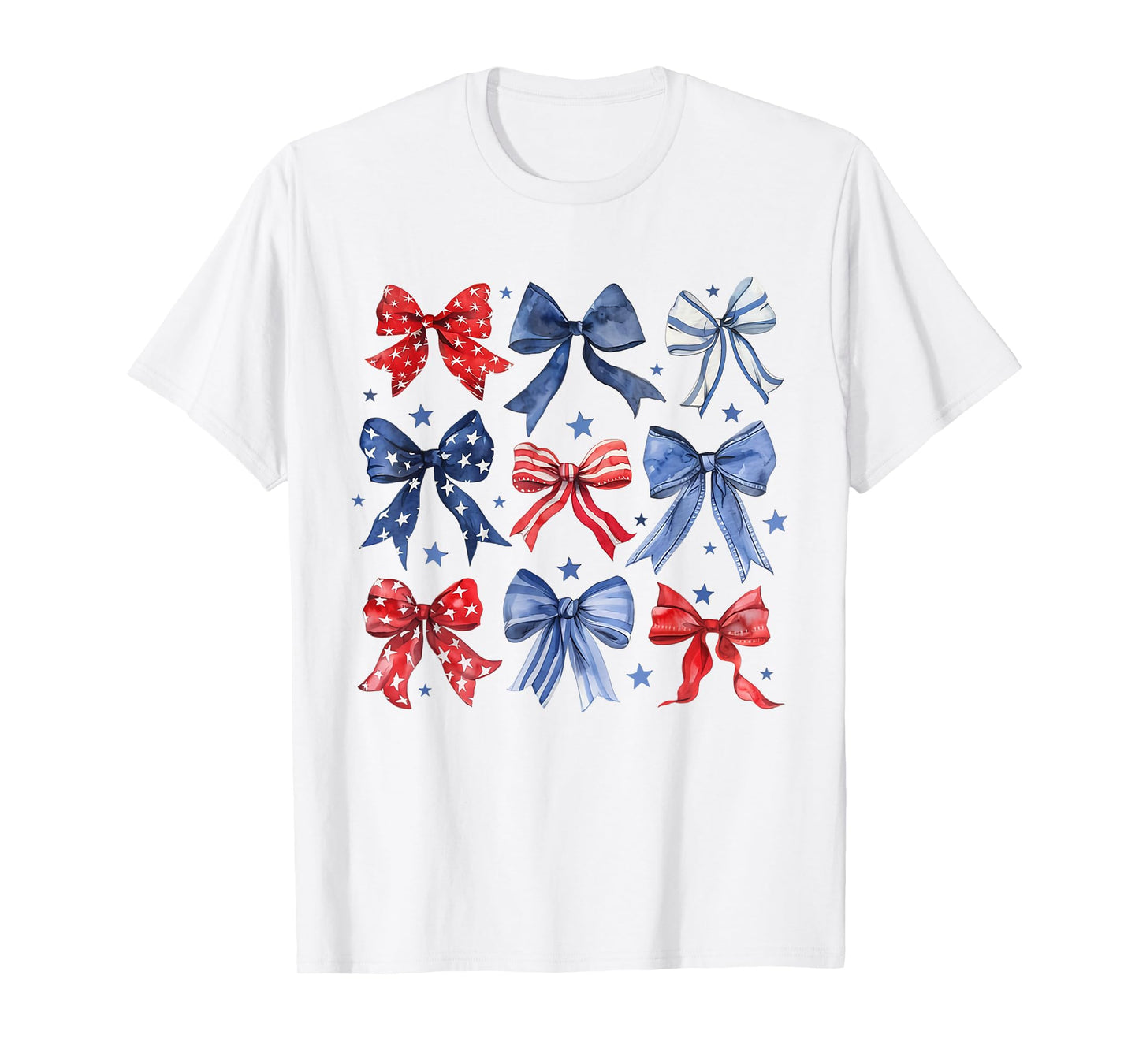 Womens 4th of July Coquette Bow Ribbon Red White and Blue T-Shirt
