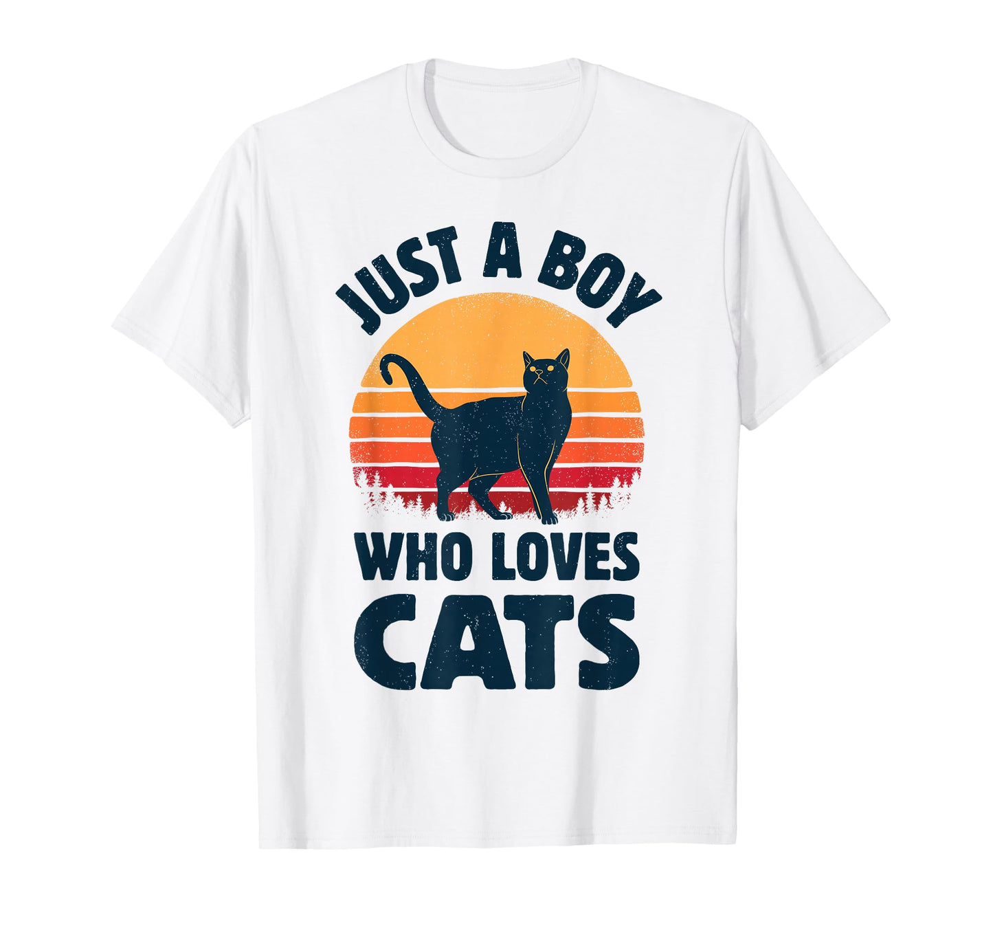 Cat Just A Boy Who Loves Cats Men Retro Vintage Sunset T-Shirt