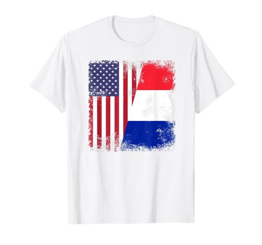 Half French Frenchman Flag T-Shirt | Vintage France USA Gift