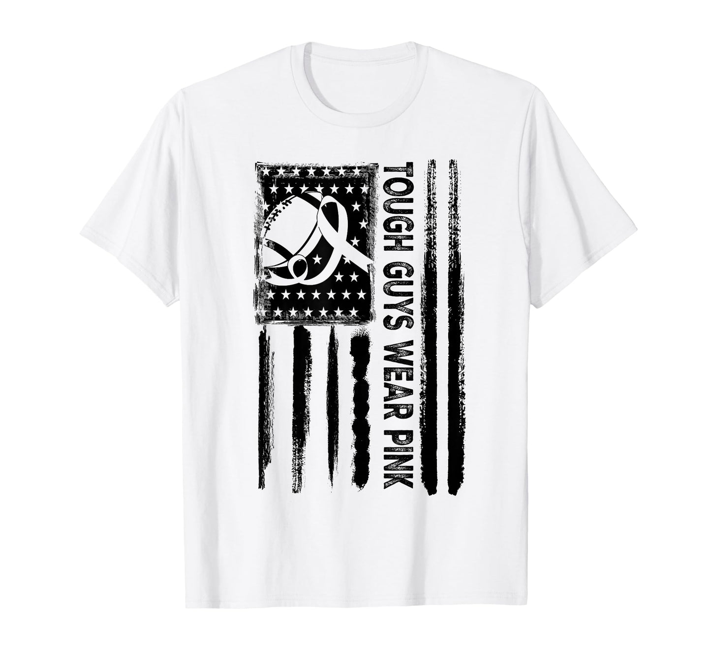 Tough Guys Wear Pink Breast Cancer Football American Flag T-Shirt