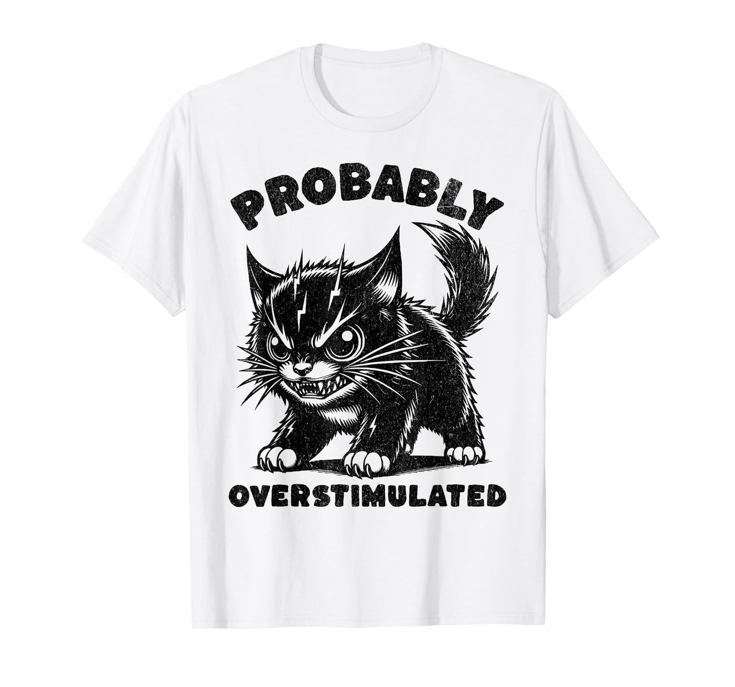Probably Overstimulated Funny Cat Mental Health T-Shirt