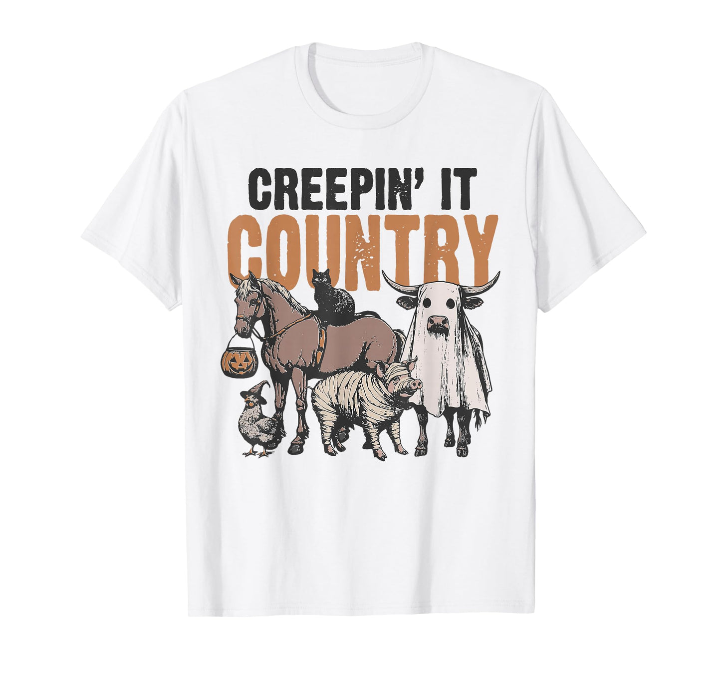 Country Halloween Creepin' It Country Farm Animals Farmers T-Shirt