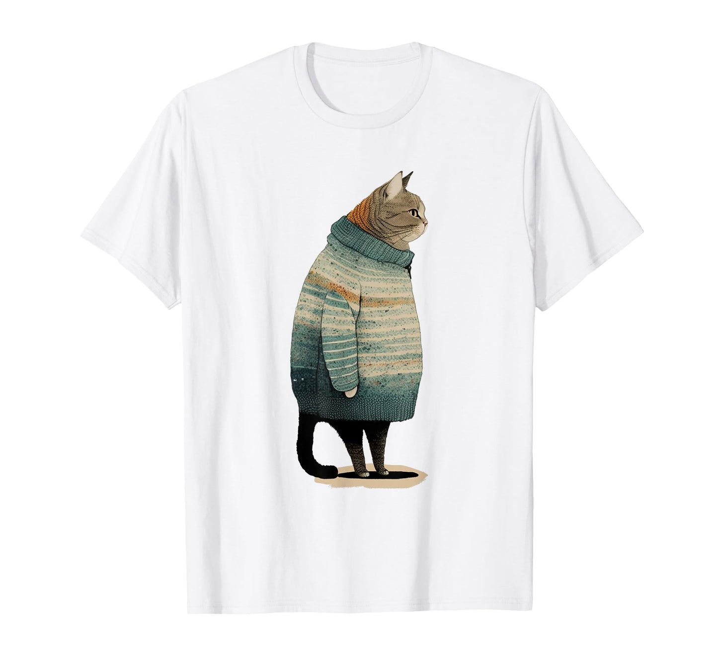 Cat Wearing a Sweater Funny Pet Fat Gray Cat Winter Womens T-Shirt