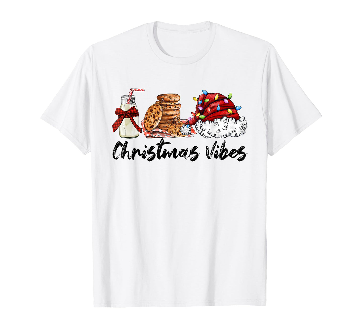 Christmas Vibes Santa Milk and Cookies Xmas Lights T-Shirt