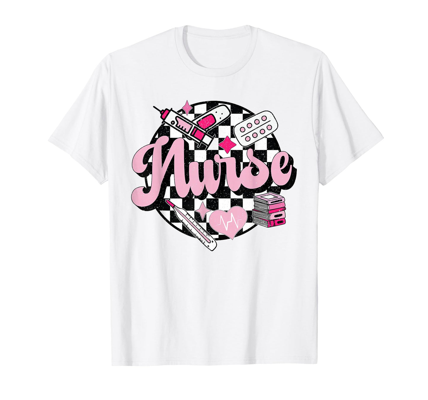Checkered Retro Nurse School For Women Nursing Groovy Nurse T-Shirt