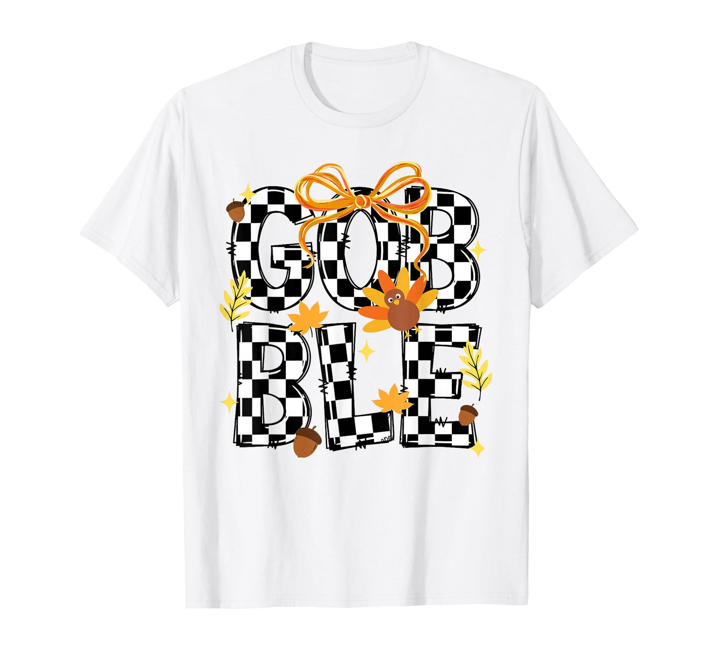 Happy Thanksgiving Gobble Coquette Checkered Turkey Fall Kid T-Shirt