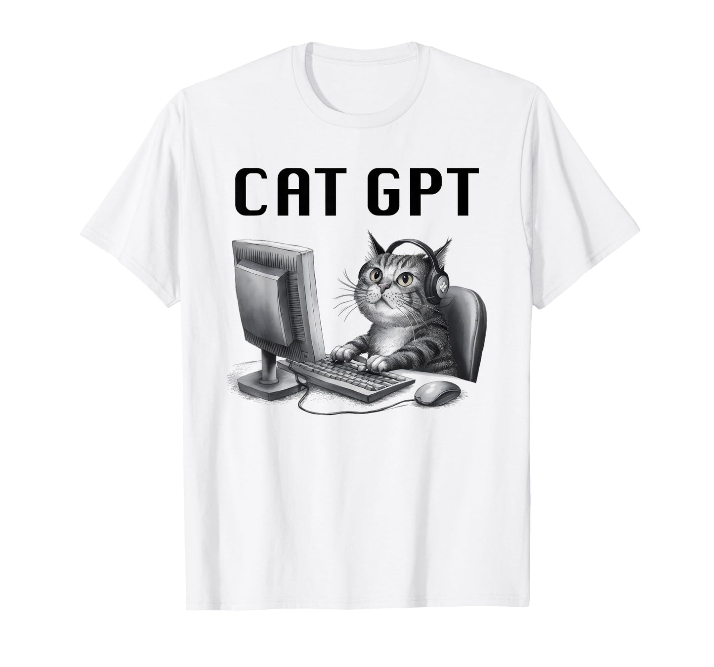 CAT GPT Funny AI Cat - Computer Chat Bot Humorous Kitty Pun T-Shirt