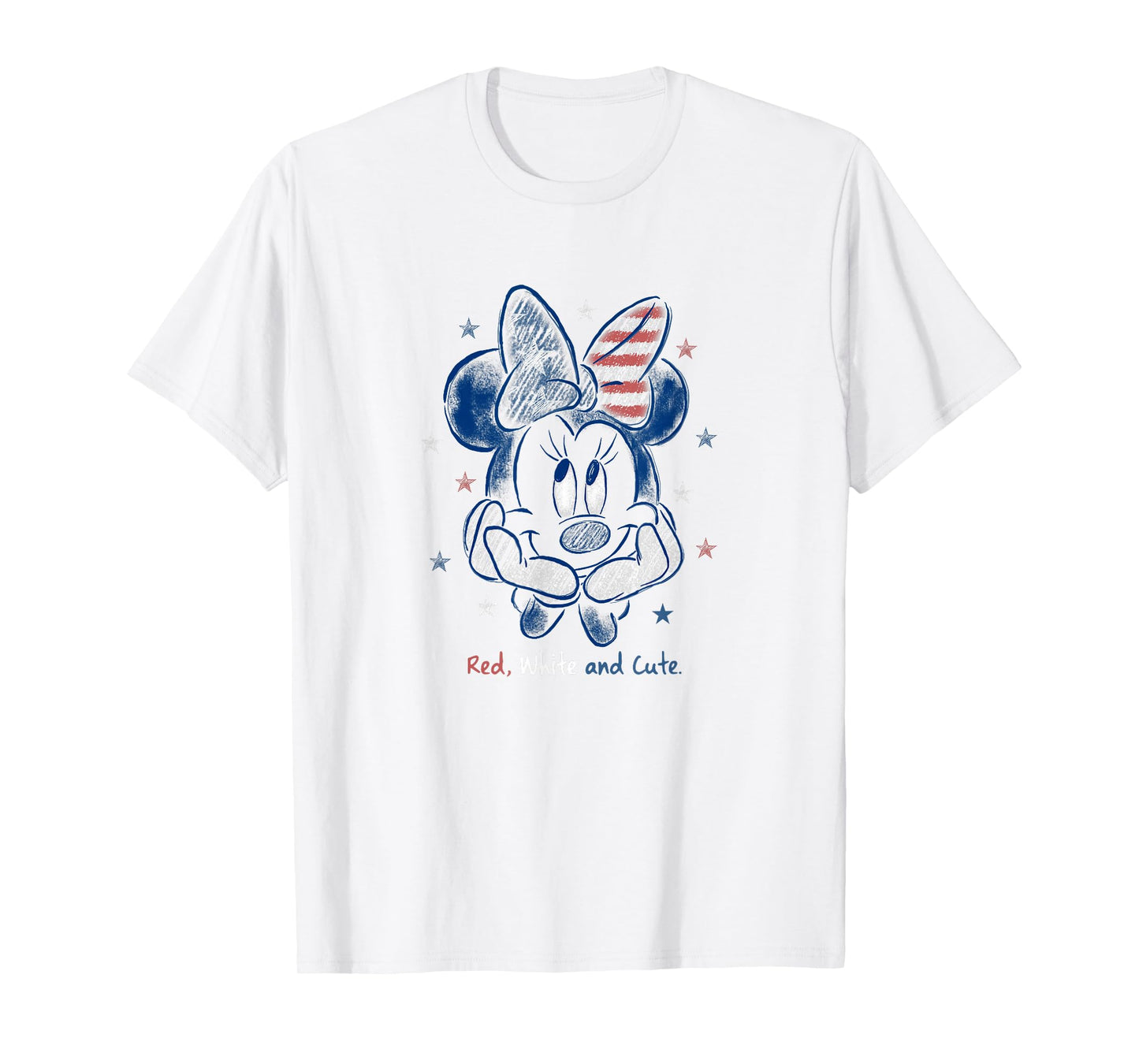 Disney Minnie Mouse 4th of July Red White & Cute Sketch T-Shirt