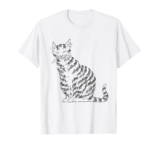 Cute Cat Kitty Playing Music Note Clef Musician Art T-Shirt