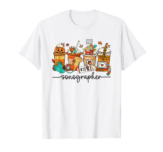 Autumn Sonographer Latte Ultrasound Pumpkin Vascular Tech T-Shirt