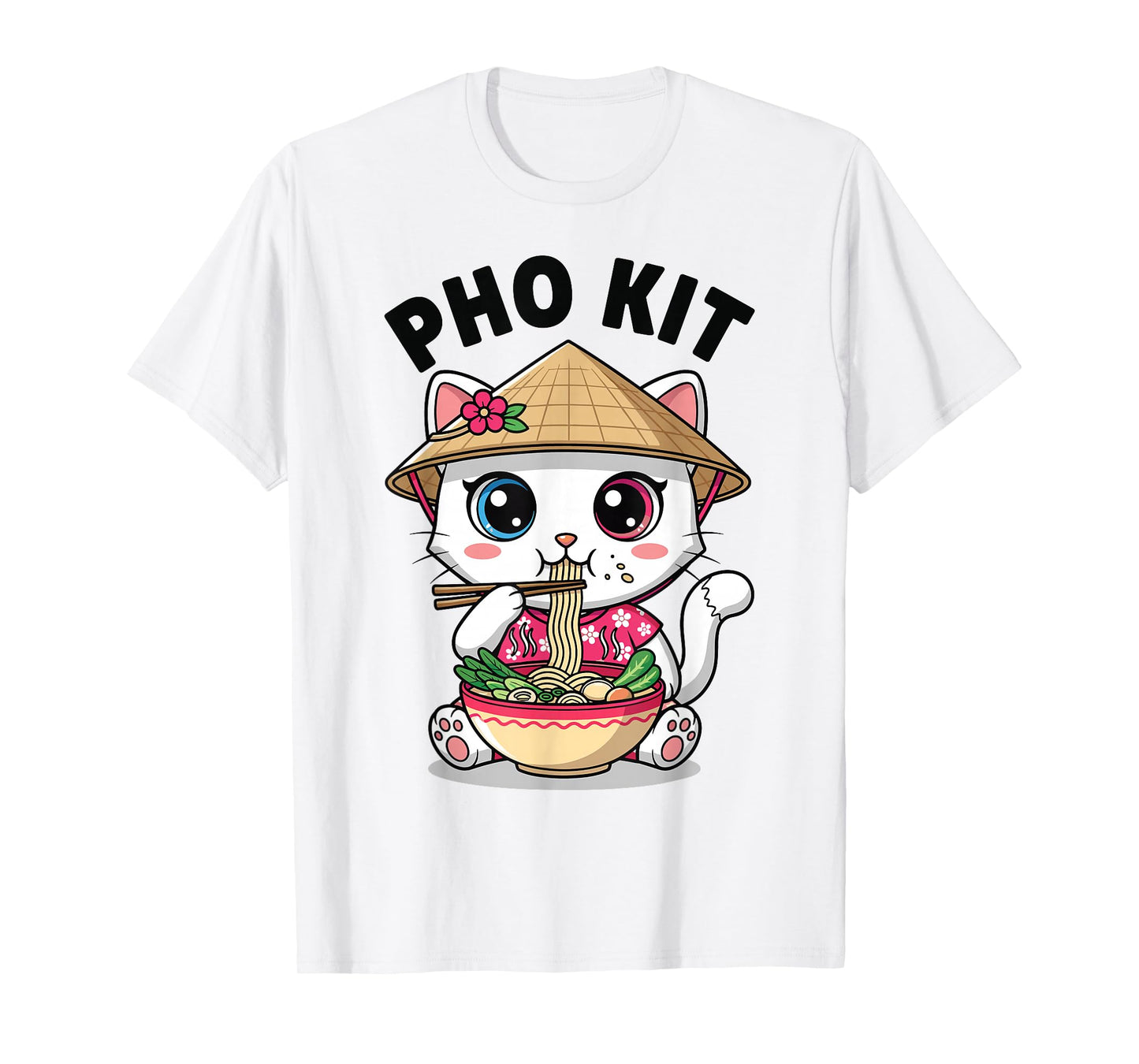 Cute Vietnamese Cat Eating Pho Funny Cat Pho Kit T-Shirt