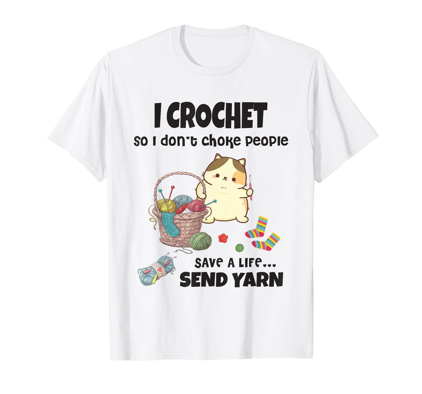 Funny Cute Cat with Crochet And Knitting Yarn Mess for Girls T-Shirt
