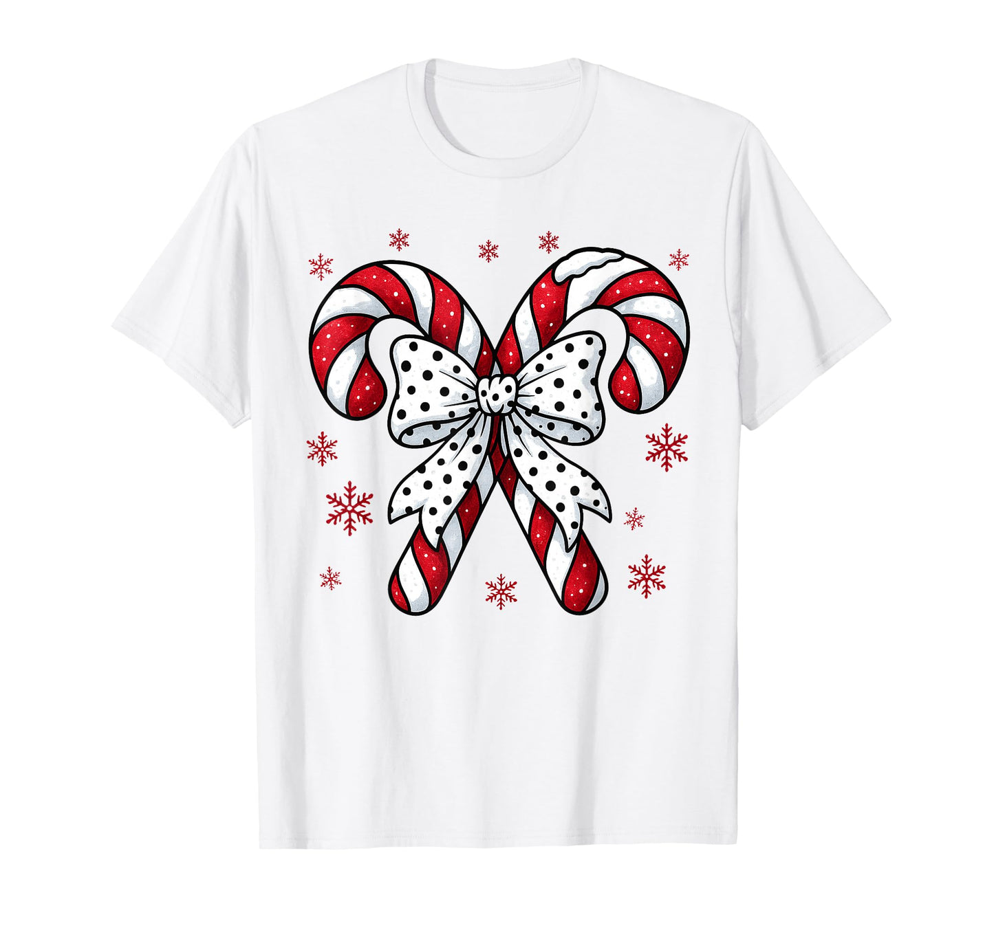 Candy Cane Christmas Season Girls Womens Retro Coquette Bow T-Shirt