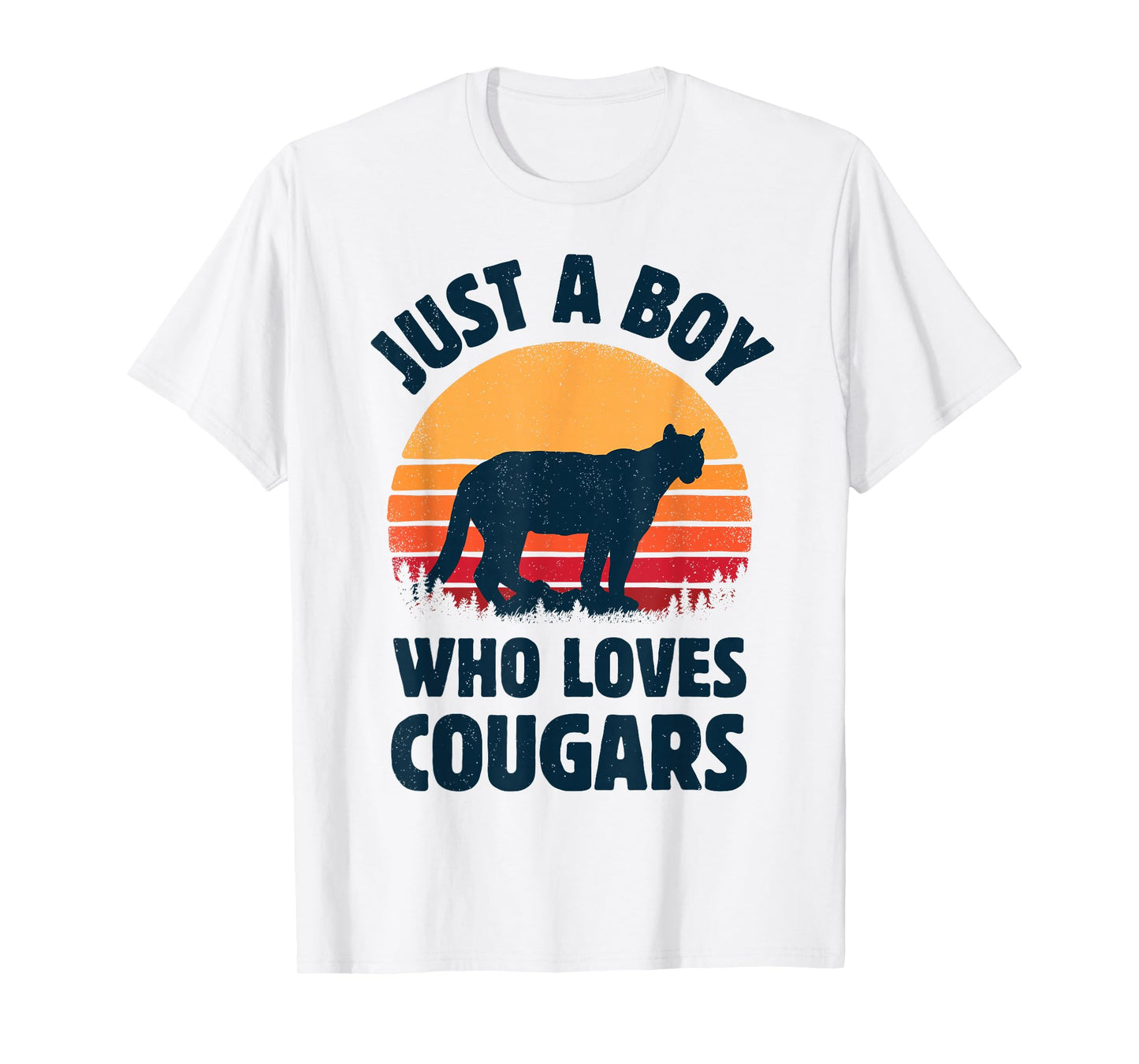 Cougar Just A Boy Who Loves Cougars Men Retro Vintage Sunset T-Shirt