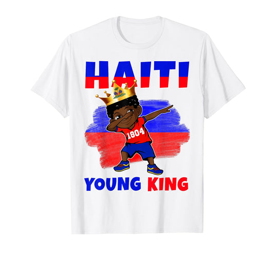 Haiti Young King Haiti Flag Melanin for Black Boys Kids T-Shirt