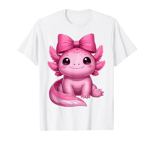 Cute Axolotls With Coquette Bow Axolotl Pink Ribbon T-Shirt