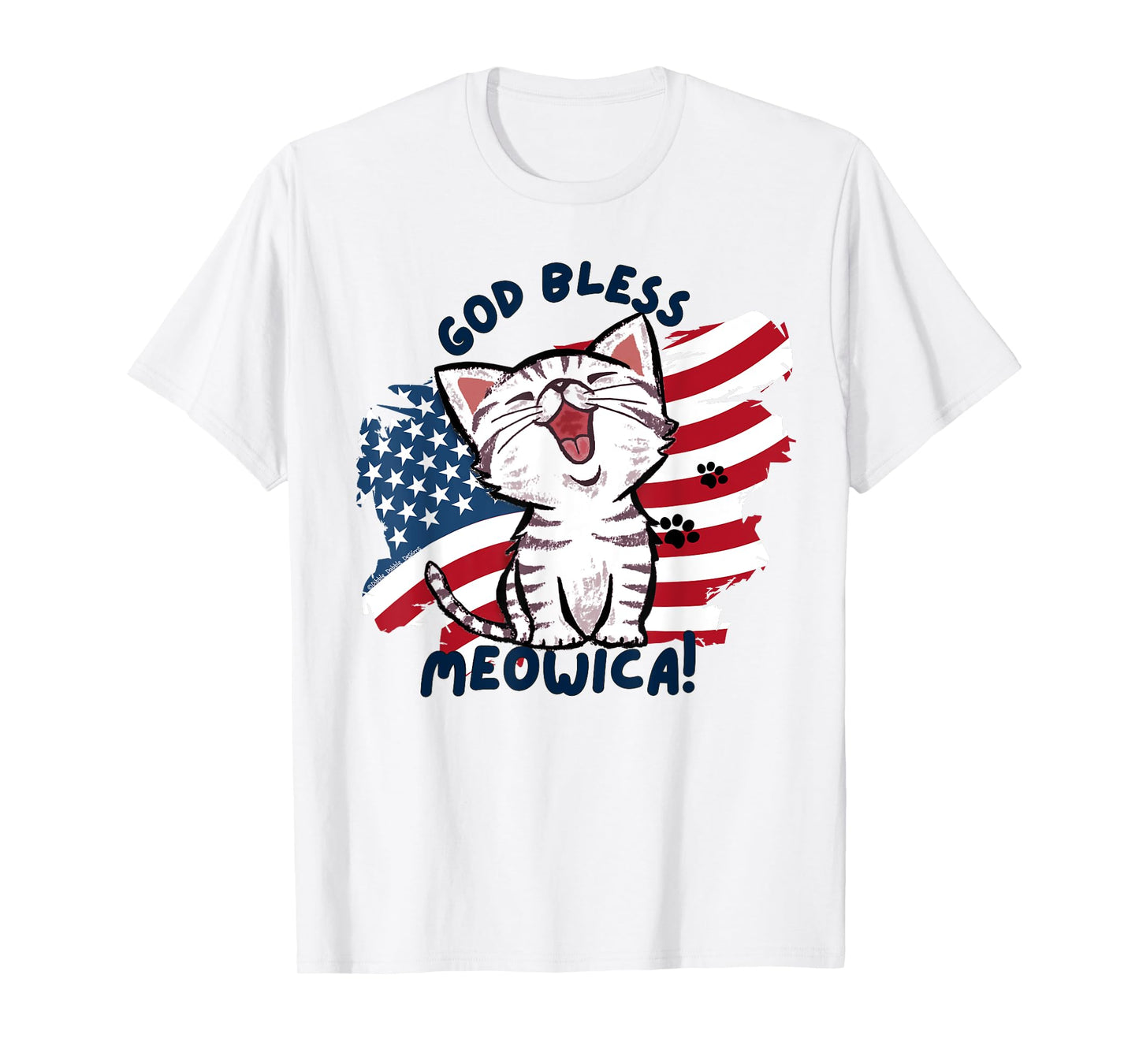 Cute Cat Lovers God Bless Meowica Patriotic 4th of July T-Shirt for Women Kids Men