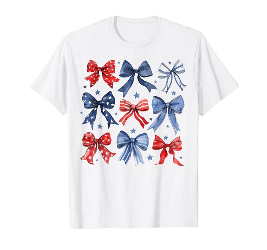 4th of July America Patriotic Bow Ribbon T-Shirt