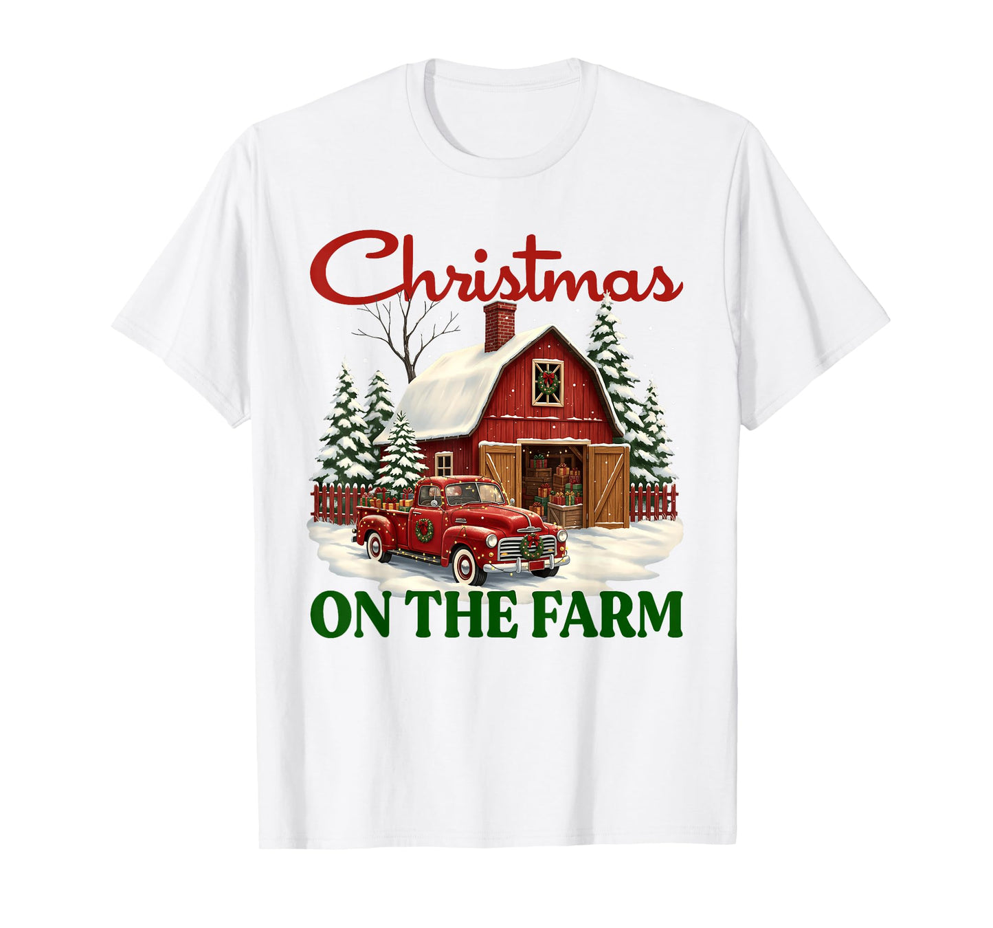 Christmas On The Farm Shirt Vintage Red Truck Barn Xmas Gift T-Shirt