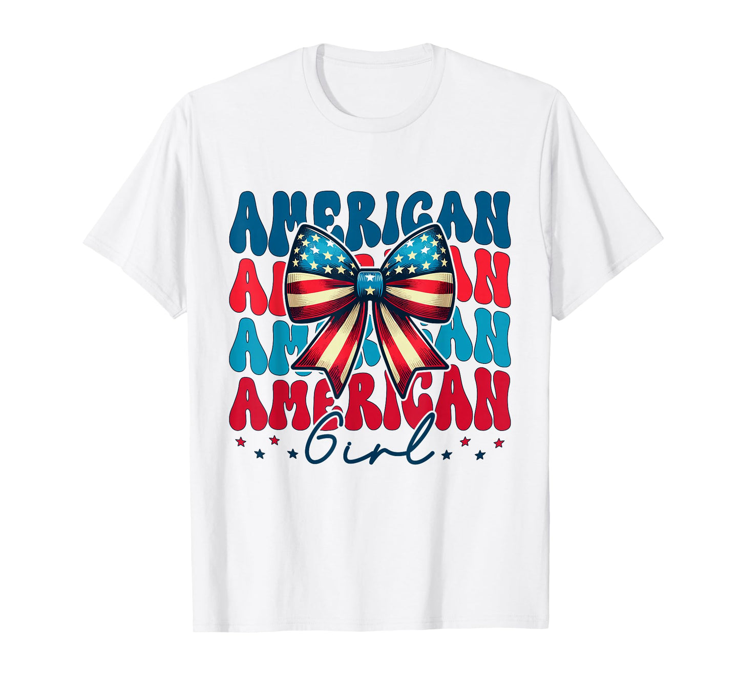 Patriotic American Girl 4th of July Coquette Bow USA Flag T-Shirt
