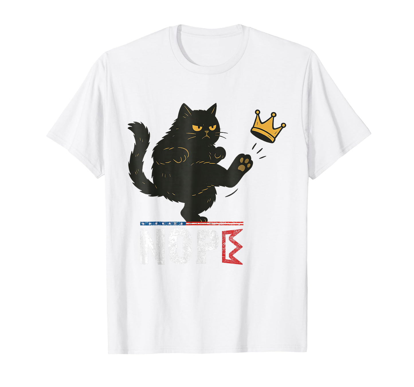 No Kings In America Black Cat Funny Cat Kicking Crown T-Shirt