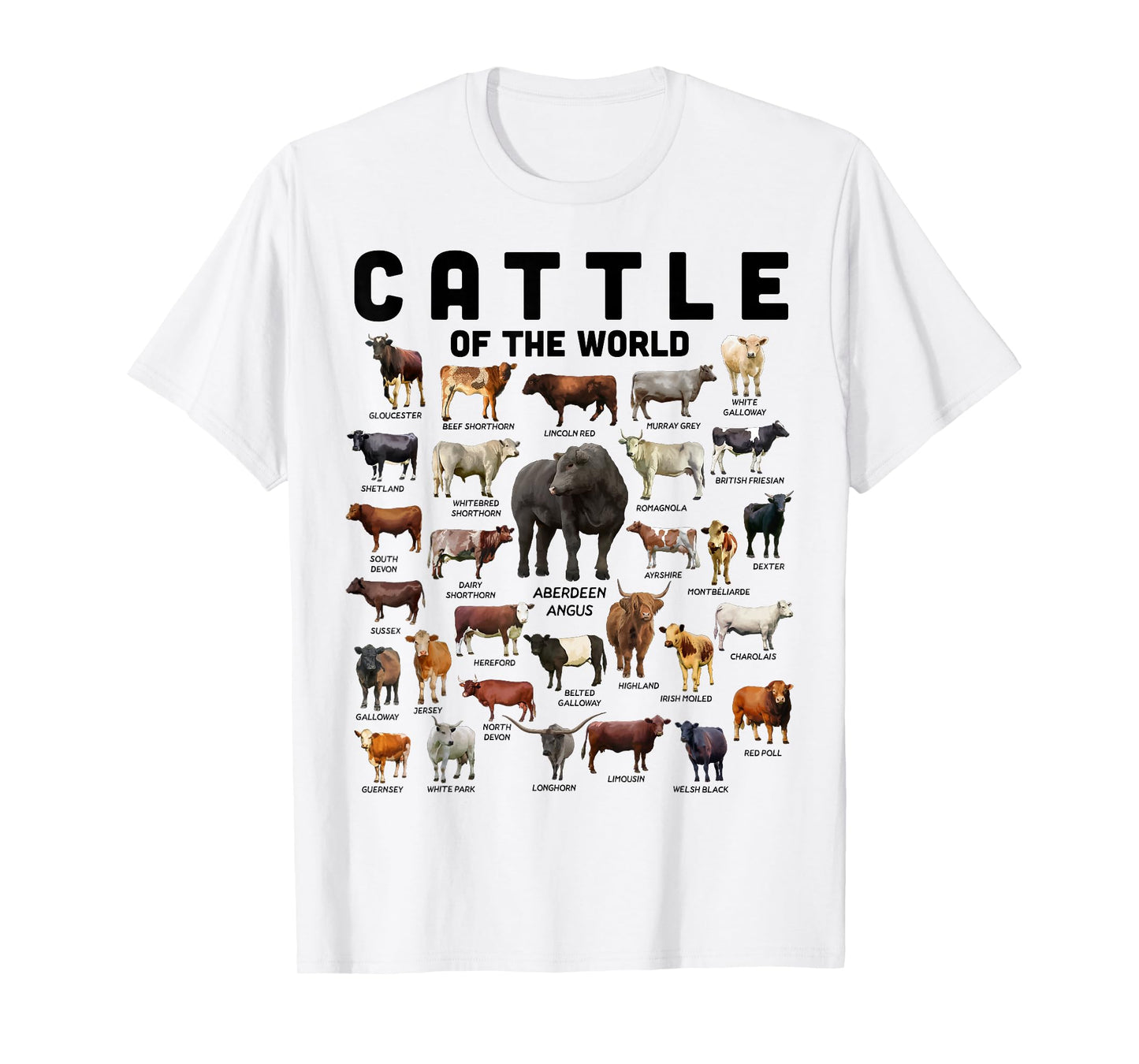 Cow Shirt Cattle Of The World Types Of Cows Funny Farmer T-Shirt