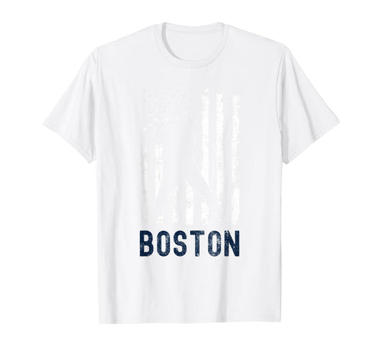 Boston Massachusetts American Flag Baseball Weathered T-Shirt