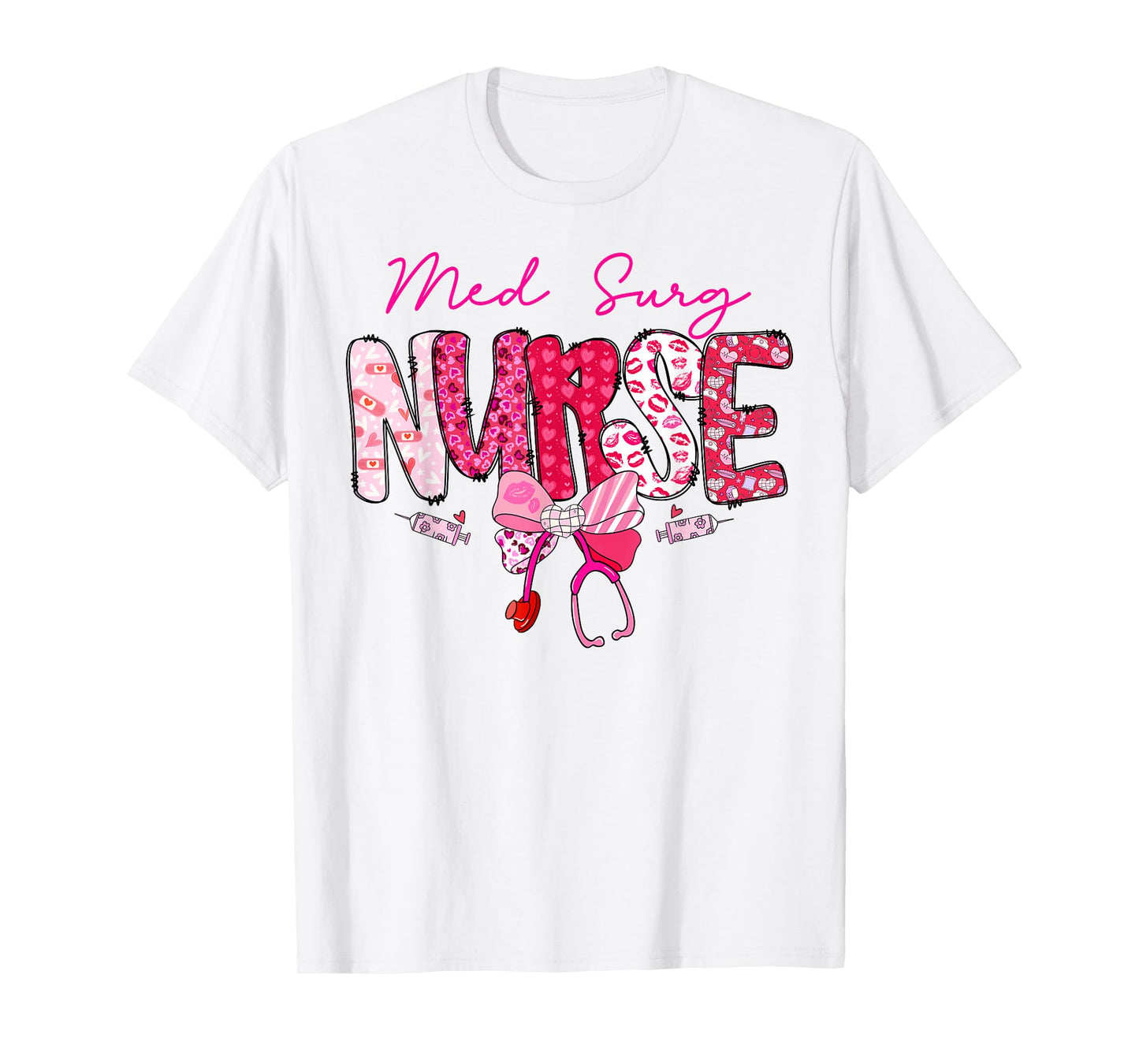Med Surg Nurse Valentine's Day Stethoscope Coquette Bow T-Shirt