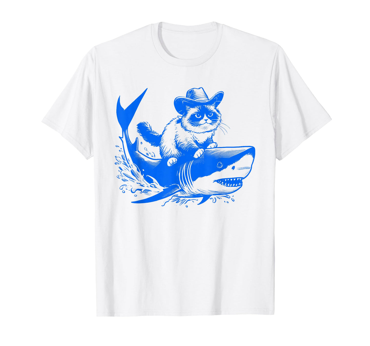 Birman Cat Riding Shark - Funny Cat Cowboy Lover T-Shirt