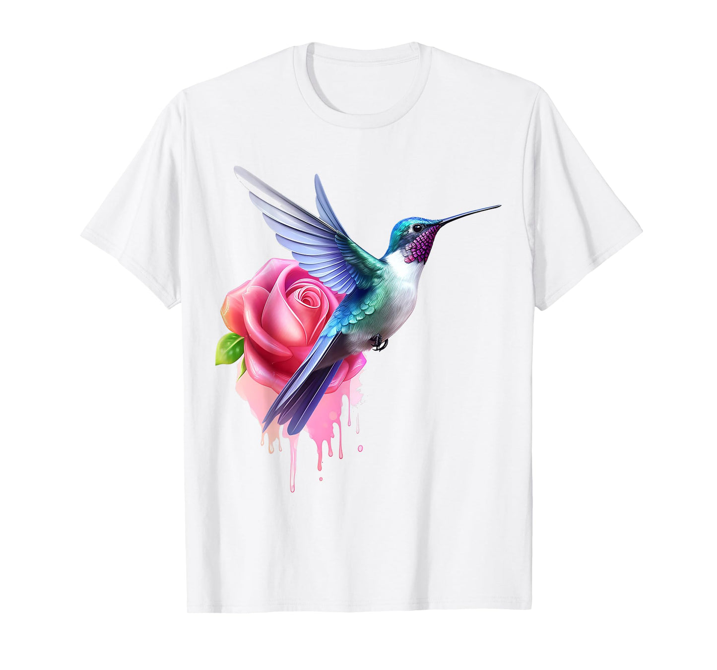 Hummingbird Art Rose Animal Colorful Graphic Hummingbird T-Shirt