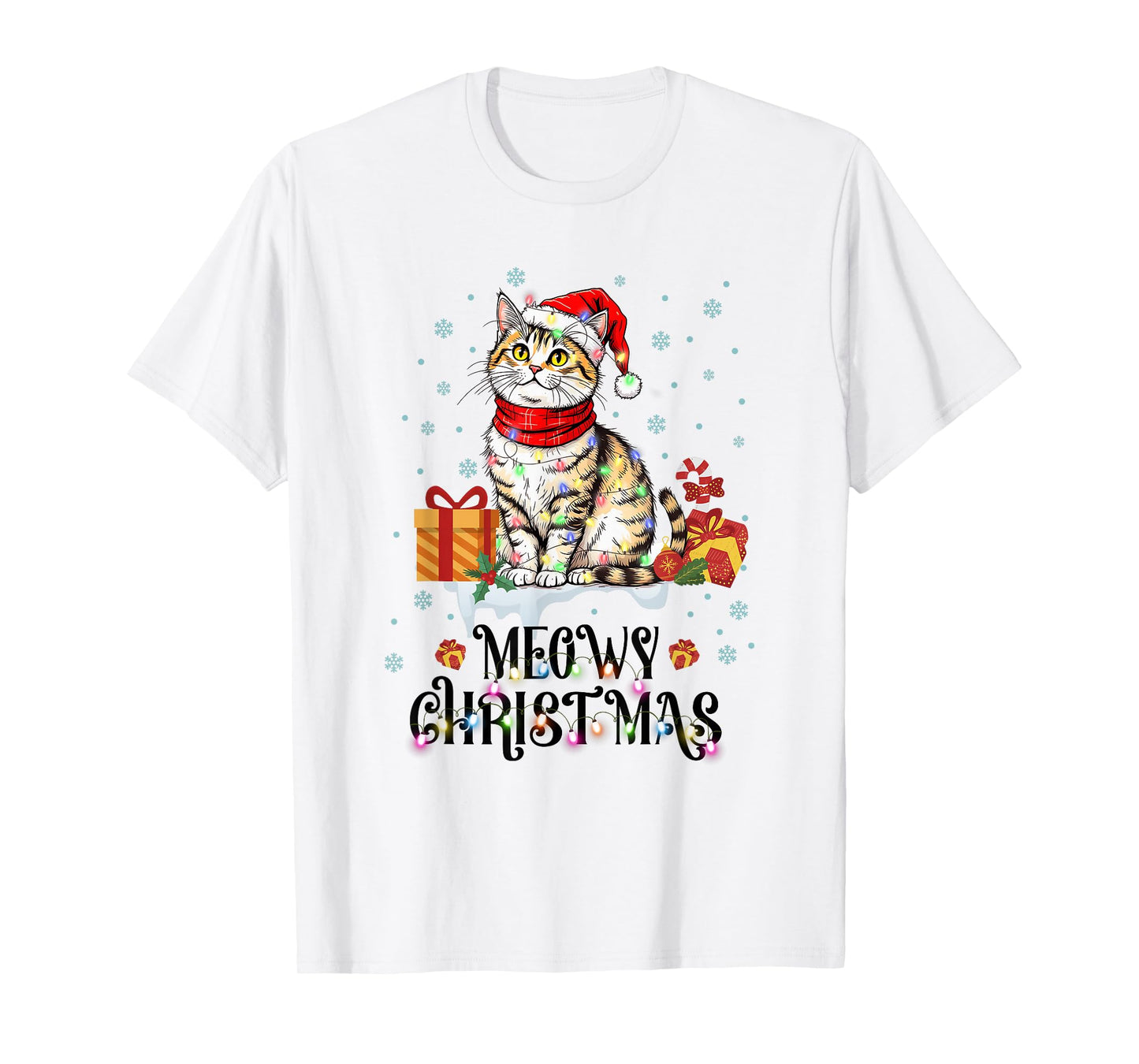Moewy Christmas Cute Cat Santa Hat Xmas Tee T-Shirt