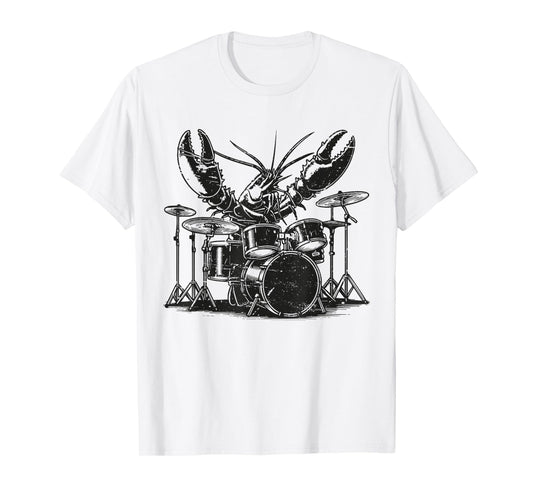 Funny Retro Drumming Lobster Funny Vintage Lobster Drummer T-Shirt