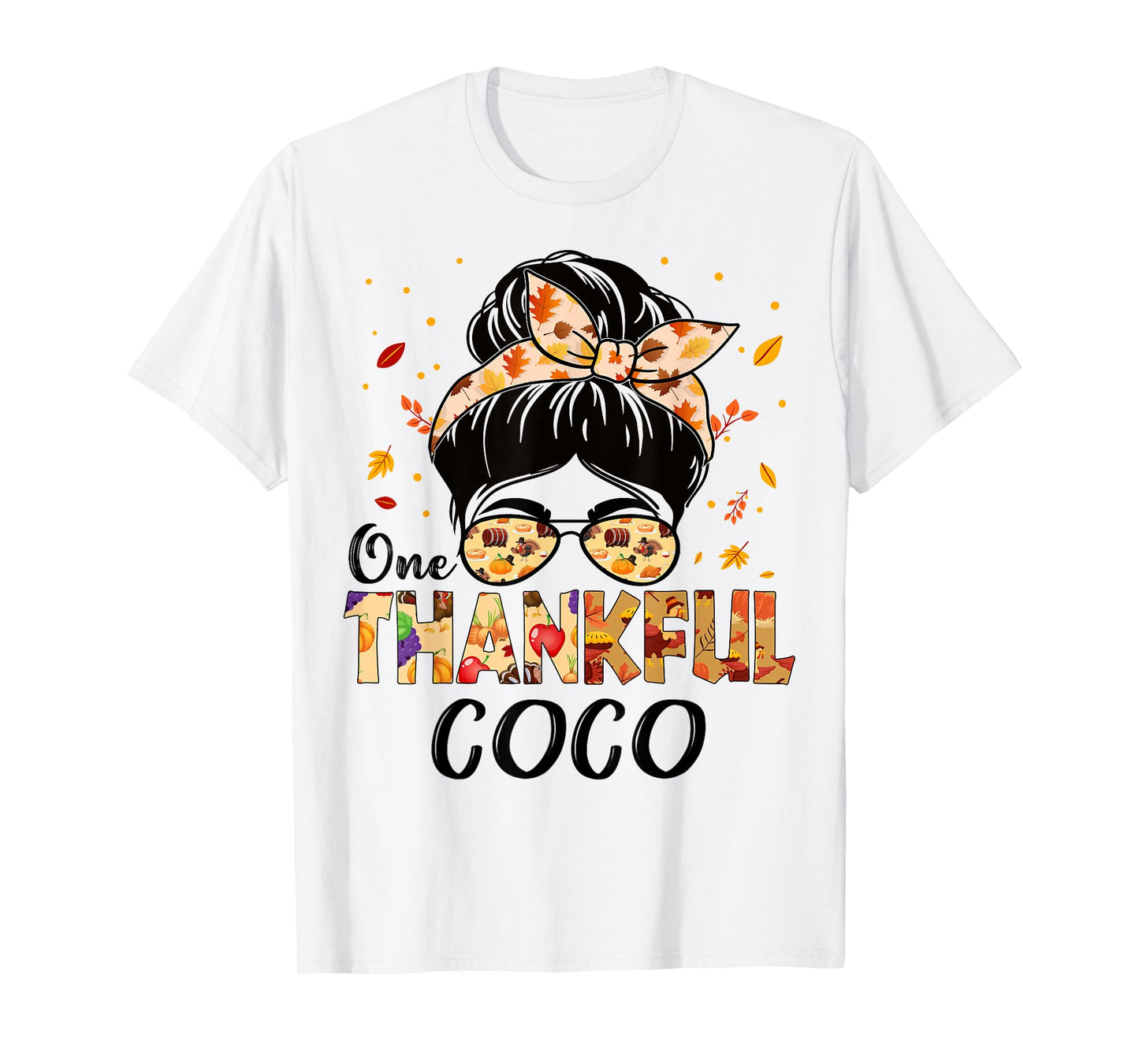 Coco One Thankful Messy Bun Grandma Thanksgiving Fall Autumn T-Shirt