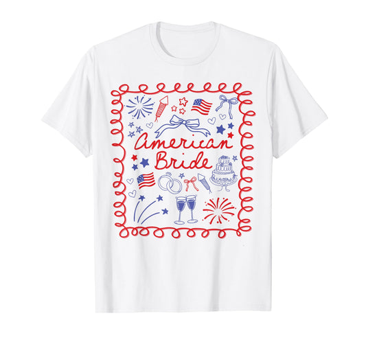 American Bride 4th Of July Retro Party US Wedding Engagement T-Shirt