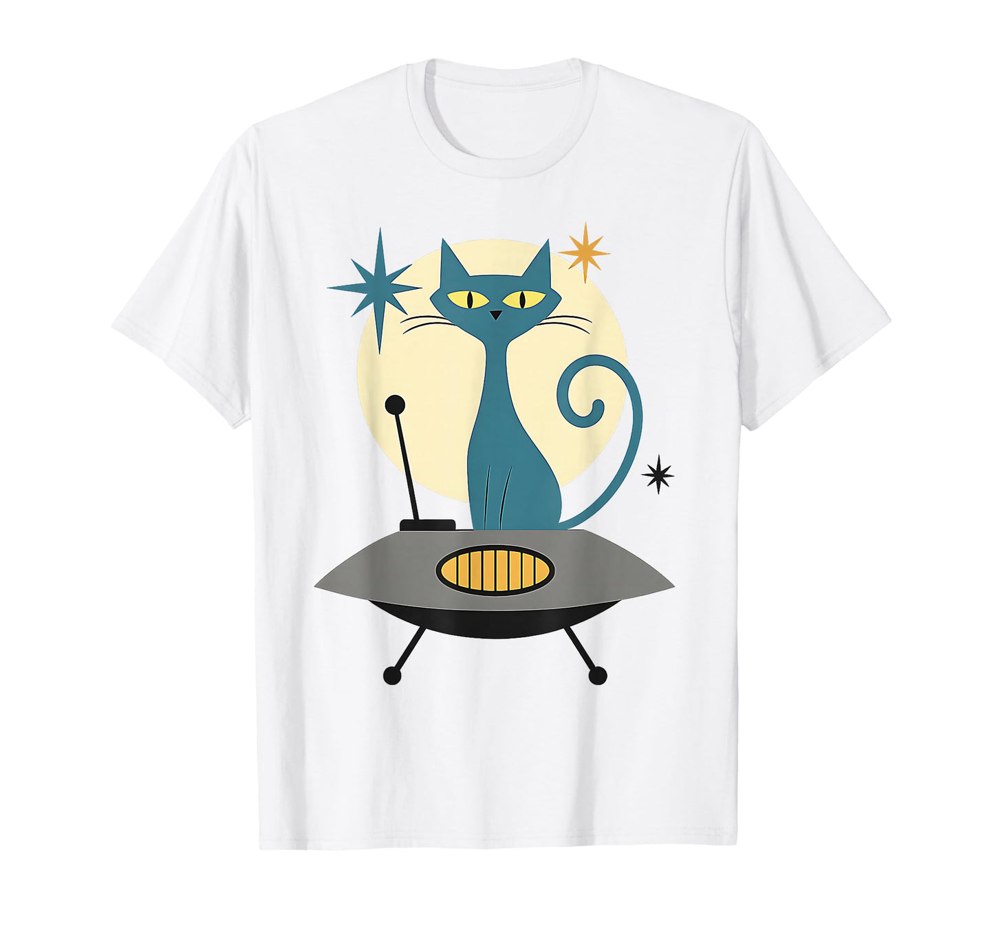 Mid Century Modern UFO Cat Retro Futuristic T-Shirt