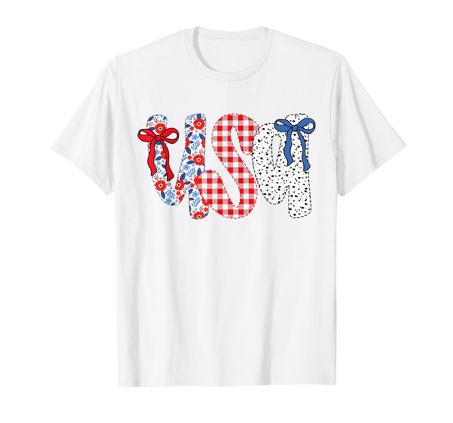 USA Flag 4th of July Coquette Bow Floral Patriotic Girl T-Shirt