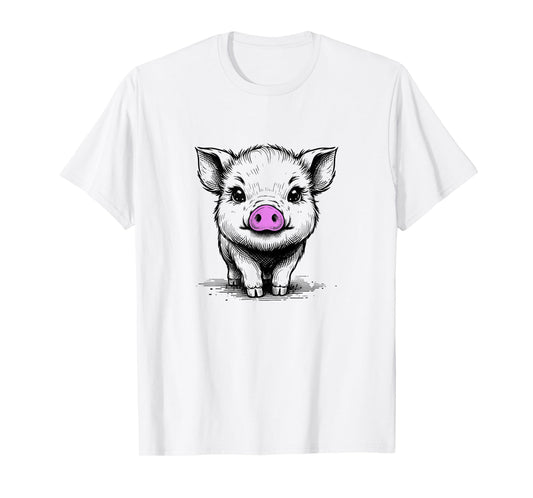 Cute Pig With Pink Nose Drawing T-Shirt