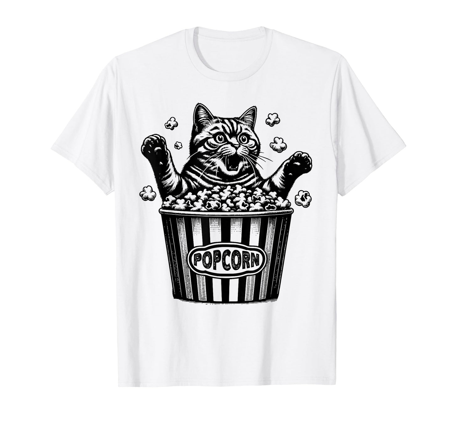 Funny Cat Popcorn Movie Theater Lover Film Buff Movie Night T-Shirt