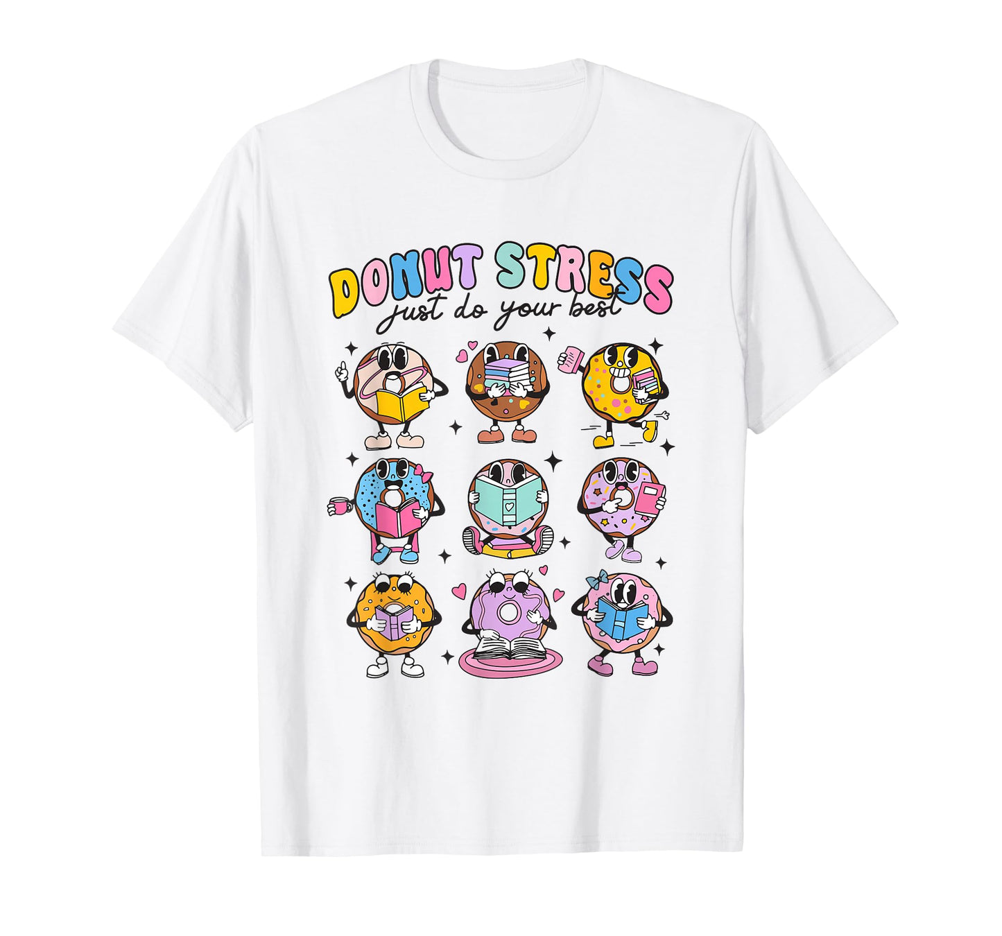 Women Retro Donut Stress Just Do Your Best Staar Test Squad T-Shirt