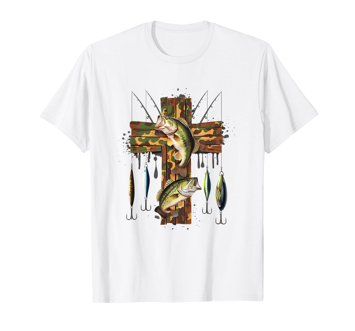Camo Cross Fishing Christian Fishers Of Men Bible Faith Fish T-Shirt
